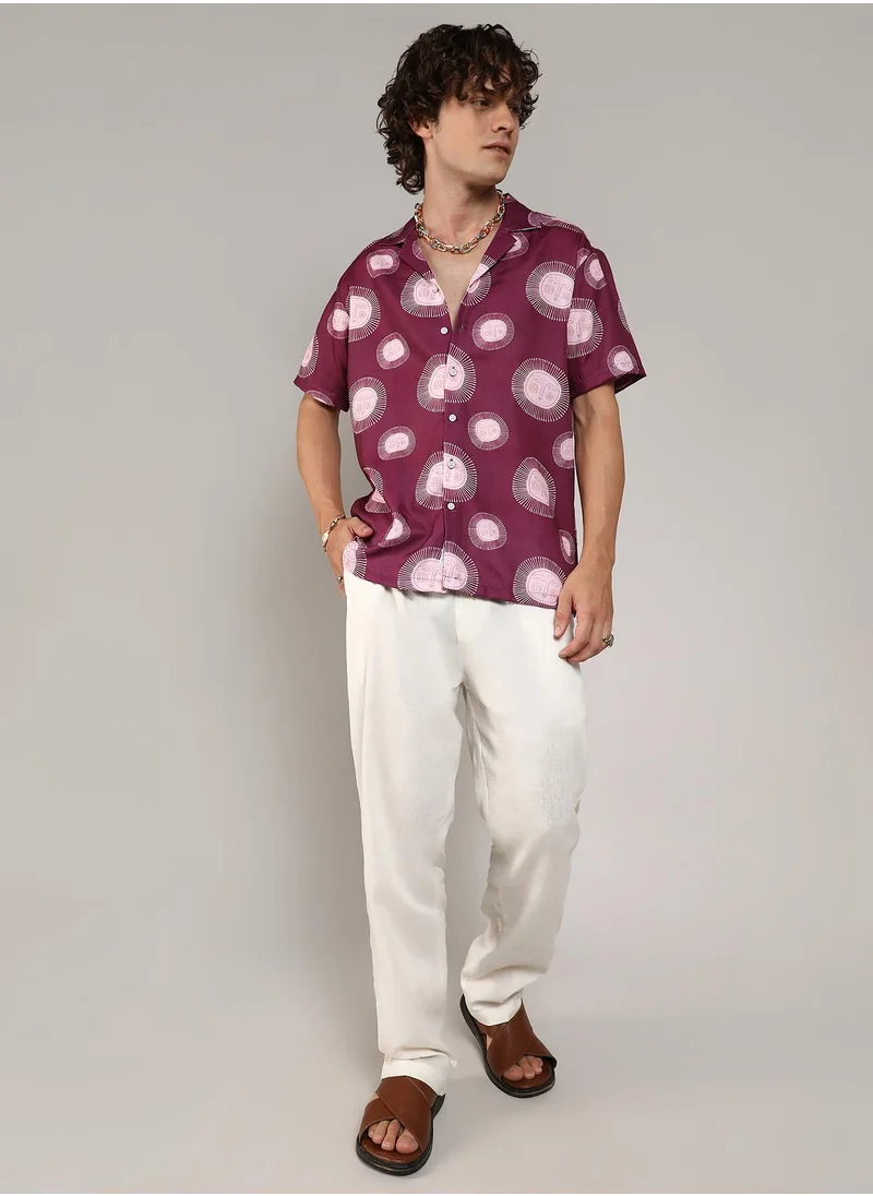 Campus Sutra Men's Wine Red Relaxed Face Shirt