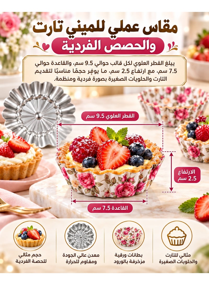 هابي هوم طقم 6 قوالب تارت صغيرة من ستانلس ستيل 430 مخصص للطعام، مقاس 9.5 × 2.5 سم بتصميم دائري وحواف مموجة، قوالب معدنية قابلة لإعادة الاستخدام لتحضير تارت البيض والميني تارت والكيك والكب كيك والمافن والبودينج والجيلي والشوكولاتة، مقاومة للحرارة حتى 230 درجة مئوية - Image 4