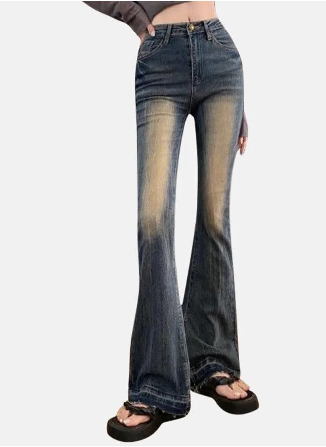 يونيكي Blue Cotton Flared High-Rise Jeans