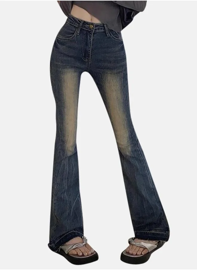 YUNIQEE Blue Cotton Flared High-Rise Jeans