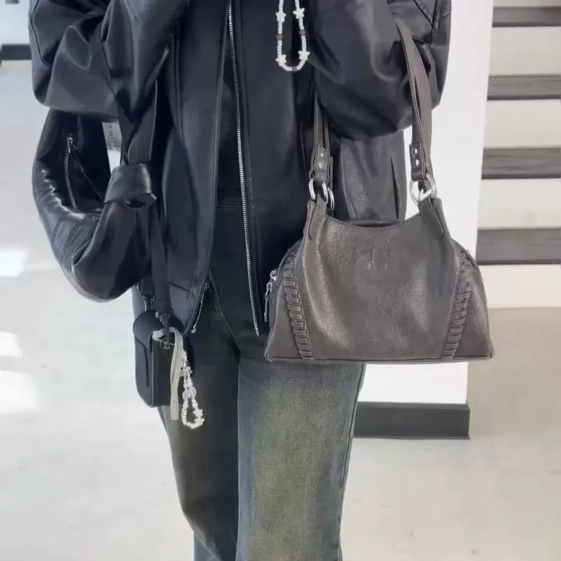 Genuine Leather Bucket Shoulder Bag - Image 4