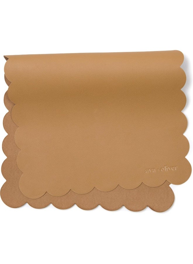Ava + Oliver Vegan Leather Baby Changing Mat (16 X 30 in) - Multipurpose Wipeable and Portable Diaper Mat - Foldable for Travel (Tan Scallop) - Image 1
