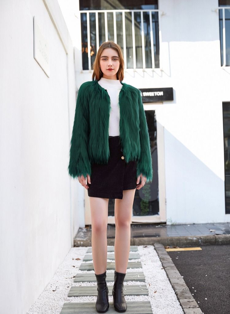 Loquat Women's Solid Color Wash Imitation Fur Short Coat Green  - Image 2