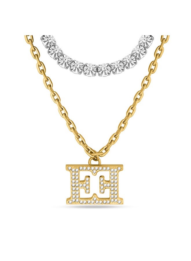 إسكادا عقد كريستال بلونين بشعار مطلي بالذهب - أناقة عصرية وكلاسيكية - Image 1