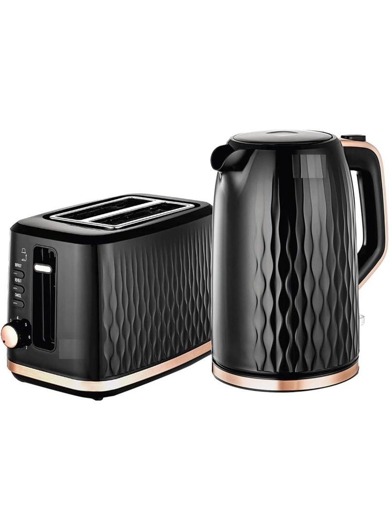 1.7L Kettle & 7-Level Browning Control Toaster - Ideal for Hot Beverages, Soups, Cooking - Defrost, Reheat, Cancel Buttons - LED Indicator - Wide Slots - Concealed Coil