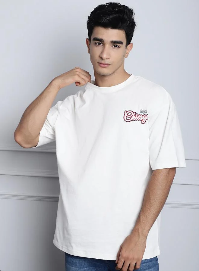 Styli Men Off White Oversized Graphic Print T-Shirt By Door74