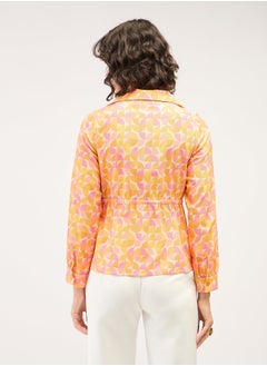 Salt Attire Women's Multi-Color Geometric Pattern Top with Collared V-Neckline, Side Wrap Buckled Tie-Up, and Full-Length Cuffed Sleeves for a Modern, Sophisticated Look  - Image 4