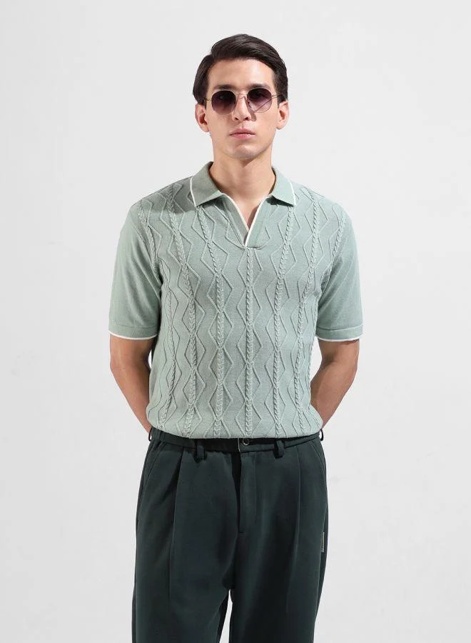 شركة المرآب الهندية Men Slim Fit Textured Polo Neck Half Sleeves T-Shirt