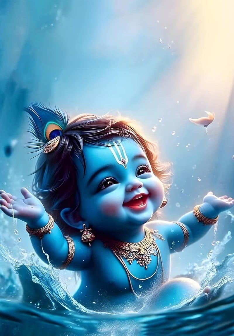 Roostaflag Baby Krishna Posters Baby Krishna Stickers Baby Krishna Posters for Pregnant Women Lord Krishna Poster Krishna Ji Baby Poster Cute Baby Krishna Poster for Living Room Decoration