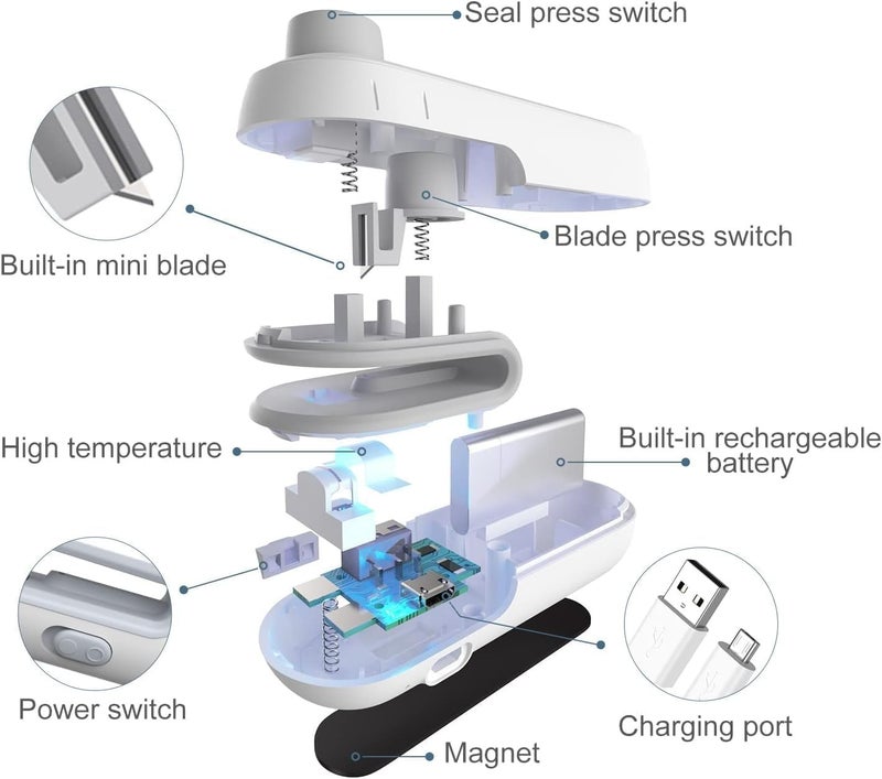 Portable Mini Sealer Machine 2 in 1 USB Rechargeable Magnetic Bag Sealing Machine Sealing Machine Plastic Bag Sealing Machine Multicolor (White) - Image 5