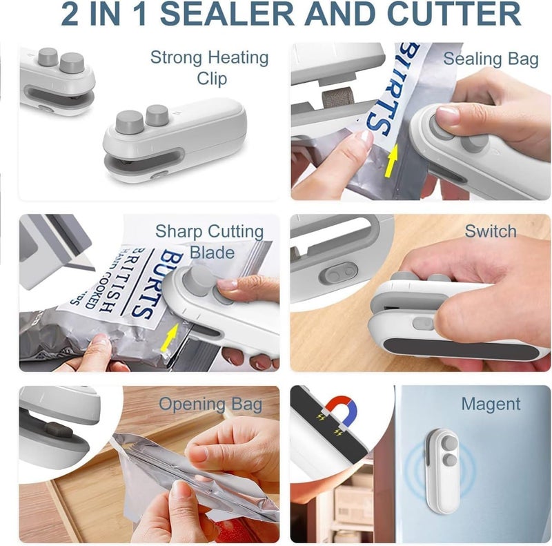 Portable Mini Sealer Machine 2 in 1 USB Rechargeable Magnetic Bag Sealing Machine Sealing Machine Plastic Bag Sealing Machine Multicolor (White) - Image 3