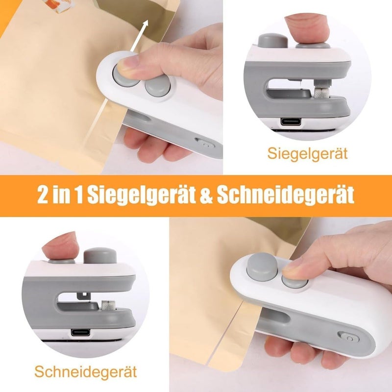 Portable Mini Sealer Machine 2 in 1 USB Rechargeable Magnetic Bag Sealing Machine Sealing Machine Plastic Bag Sealing Machine Multicolor (White) - Image 2