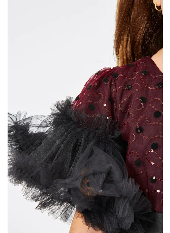 امري Dot Tulle Frilled Long Frock