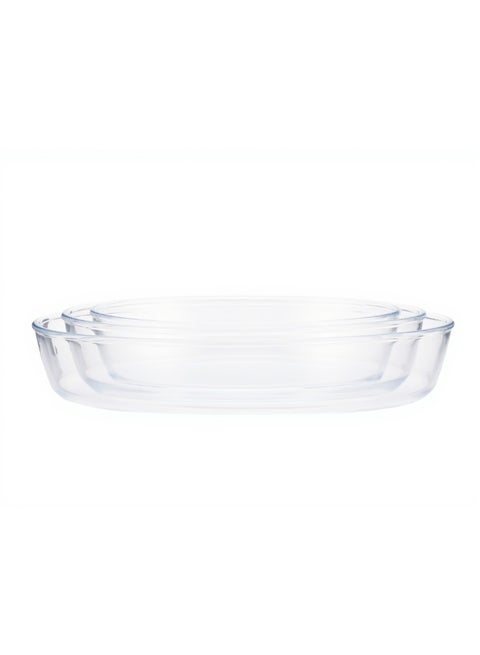 3 Piece Oven Tray Set - Made Of Glass - Oval - Large - Baking Dish - Oven Tray - Cake Trays - Oven-Pan - Cake Mold - 3 Piece set