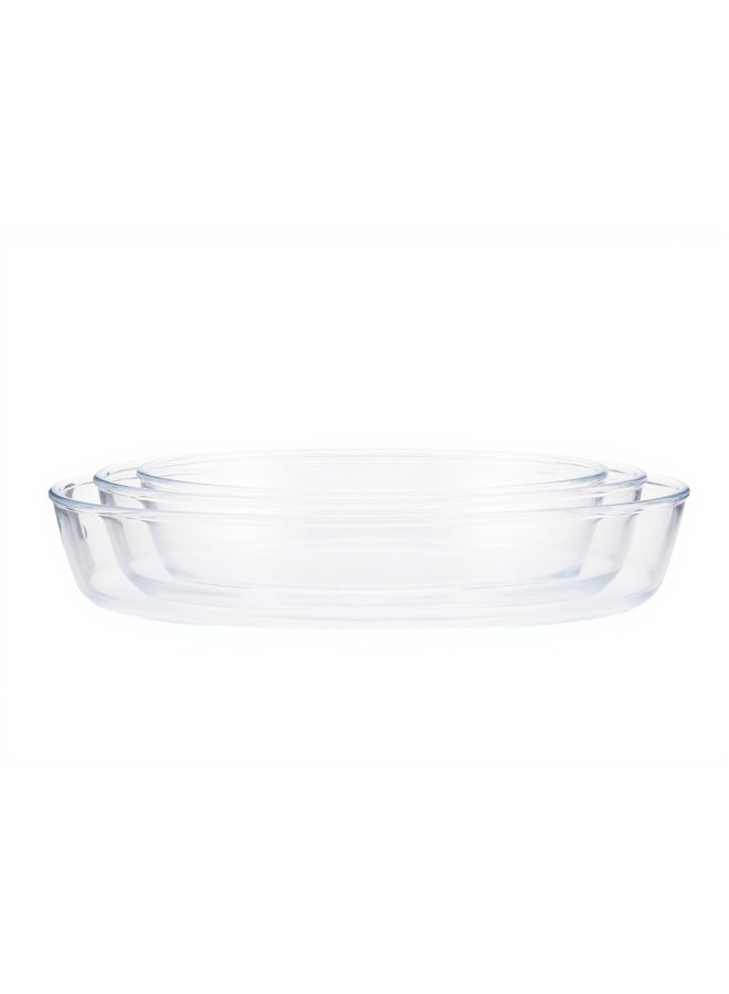 IKOO GLASS 3 Piece Oven Tray Set - Made Of Glass - Oval - Large - Baking Dish - Oven Tray - Cake Trays - Oven-Pan - Cake Mold - 3 Piece set - Image 1