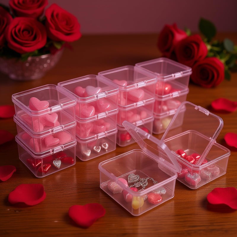 Goodma 18 Pieces Square Empty Mini Clear Plastic Organizer Storage Box Containers with Hinged Lids for Small Items and Other Craft Projects (2.56 x 2.56 x 1.38 inch) - Image 3
