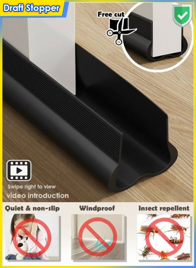 1/2/3PCS Door Draft Stopper, Door Seal, Door Sweep, Under Door Seal, Door Bottom Draft Blocker, Weather Stripping, Gap Stopper, Windbreak Strip, Sealing Strip Noise Insulation, Noise Reduction, Dust Blocking, Breeze Blocker, Sound Blocking, Light Blocking, Smell Blocking, Weatherproof, Silent, Self-adhesive, Adjustable, Twin Draft Seal FOR Exterior Doors, Interior Doors, Bedroom Doors, Glass Doors, Door Frame, Bottom of Doors, Window Gaps (BLACK) - Image 1