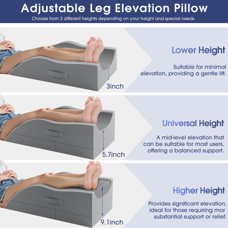 CushZone Leg Pillow, Leg Elevation Pillow with Pad and Memory Foam, Height Adjustable Bolster Pillow for Legs, Leg Pillow Elevation Blood Circulation, for Post-Surgery, Grey - Image 5