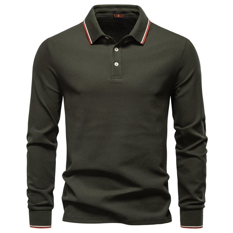 2025 New Autum Men''s Long-Sleeved Polo T-Shirt Lapel Pure Color Men''s Tops Versatile Polo Shirt for Men - Image 1