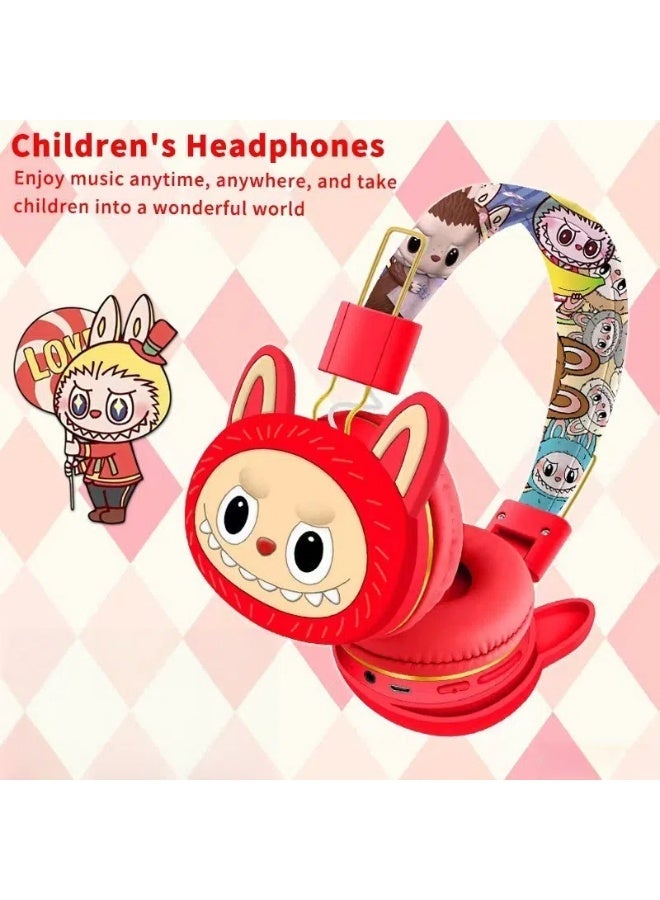 general Labubu headset cartoon cute children's head-mounted Bluetooth headset Stereo foldable wireless headset - Image 2