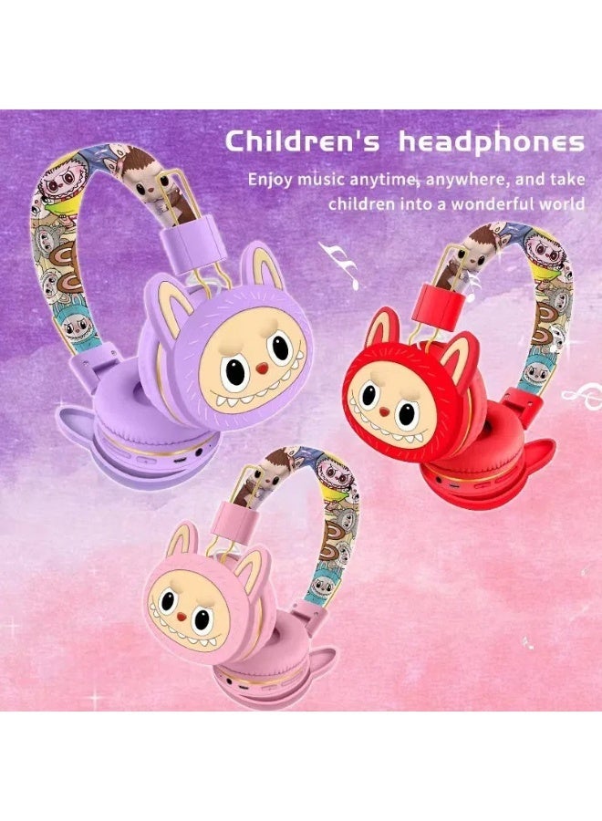 general Labubu headset cartoon cute children's head-mounted Bluetooth headset Stereo foldable wireless headset - Image 3
