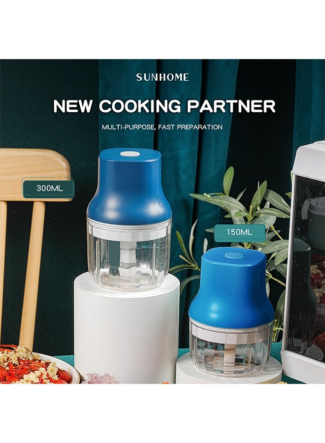 صن هوم 2-in-1 Mini Electric Food Chopper Mixer 150ml + 300ml 45W SH-188B أزرق / شفاف  - Image 3
