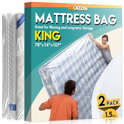 Axgatoxe 2PCS Plastic Mattress Bag for Moving Storage Waterproof Mattress Cover Mattress Protector for Moving Supplies King Size 15MIL - Image 1