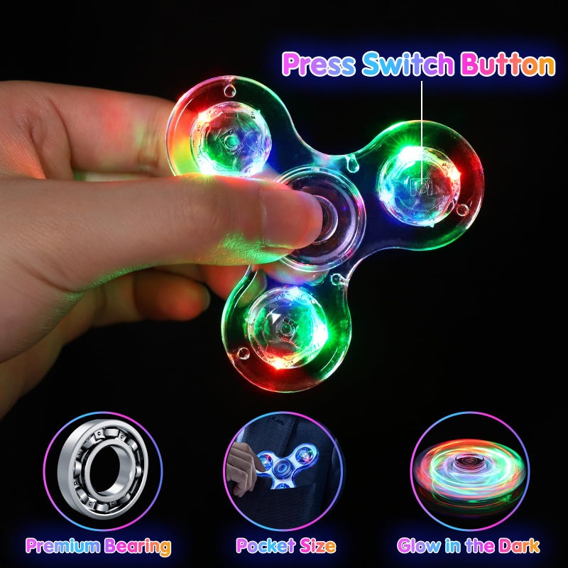 Gigilli Fidget Spinners 16 Pcs, Kids Easter Gifts Easter Basket Stuffers Party Favors, LED Light Up Bulk Fidget Spinners Kids 4-12 Goodie Bag Stuffers Glow in The Dark Party Supplies Birthday 3+ Gifts - Image 3