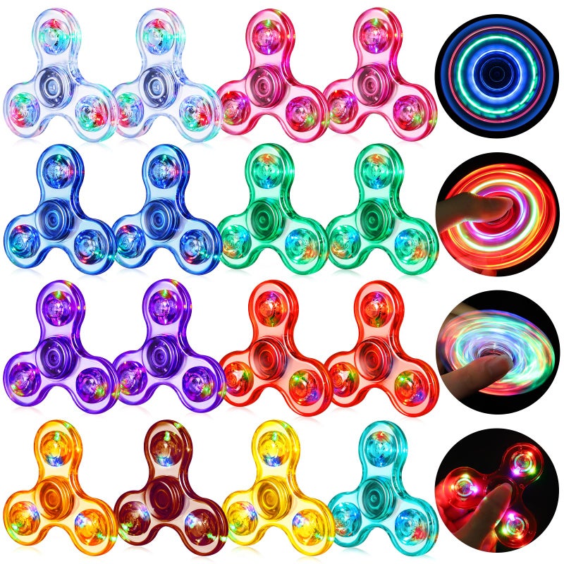 Gigilli Fidget Spinners 16 Pcs, Kids Easter Gifts Easter Basket Stuffers Party Favors, LED Light Up Bulk Fidget Spinners Kids 4-12 Goodie Bag Stuffers Glow in The Dark Party Supplies Birthday 3+ Gifts - Image 1