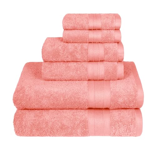 Trident Soft Comfort Air Rich Towels for Bath, 100% Cotton Towel, Super Soft, Highly Absorbent, 6 Pieces Towel Set, 500 GSM - Coral Haze - Image 1