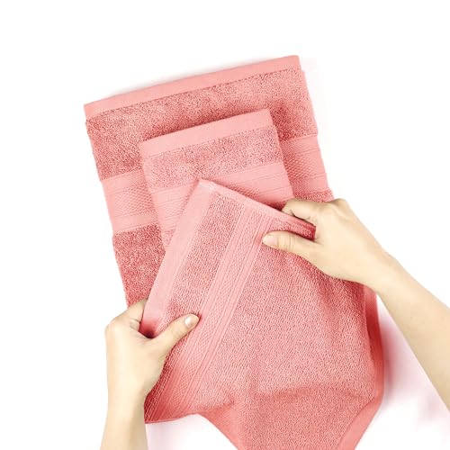 Trident Soft Comfort Air Rich Towels for Bath, 100% Cotton Towel, Super Soft, Highly Absorbent, 6 Pieces Towel Set, 500 GSM - Coral Haze - Image 5