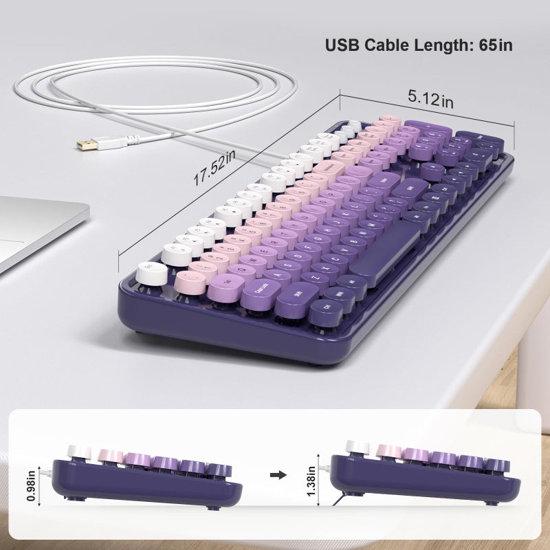 KNOWSQT Wired Computer Keyboard - Purple-Gradient Colorful Retro Full Size Round Keycaps Plug and Play Typewriter Cute Keyboards for Windows, Laptop, PC, Desktop, Computer - Image 2