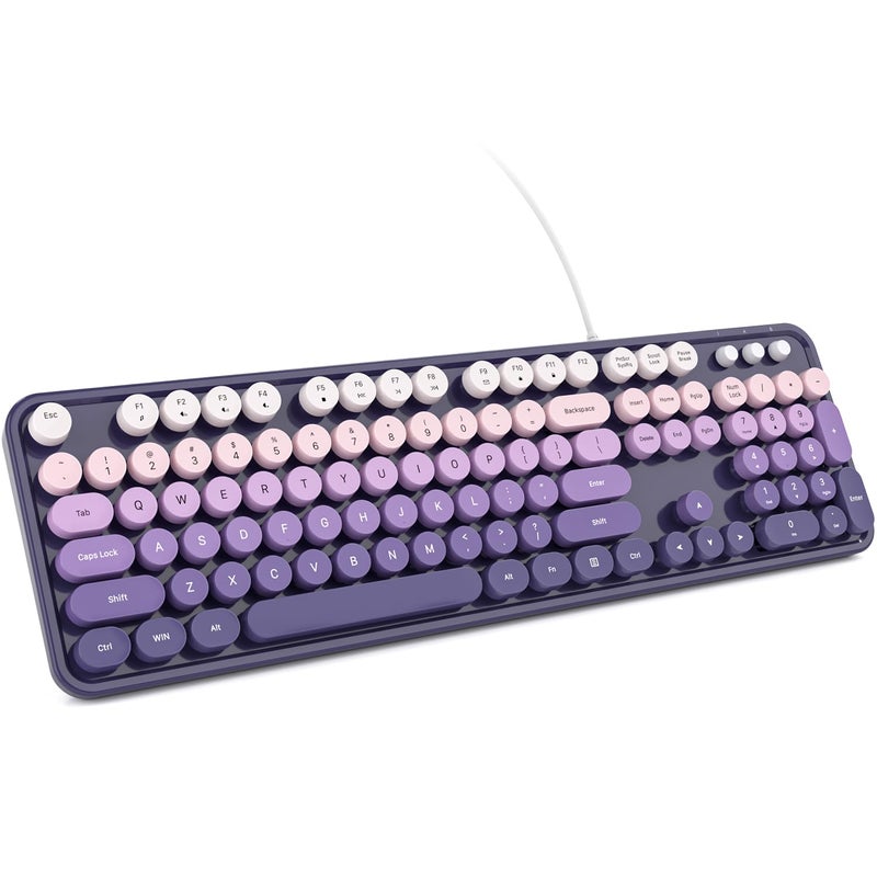 KNOWSQT Wired Computer Keyboard - Purple-Gradient Colorful Retro Full Size Round Keycaps Plug and Play Typewriter Cute Keyboards for Windows, Laptop, PC, Desktop, Computer - Image 1