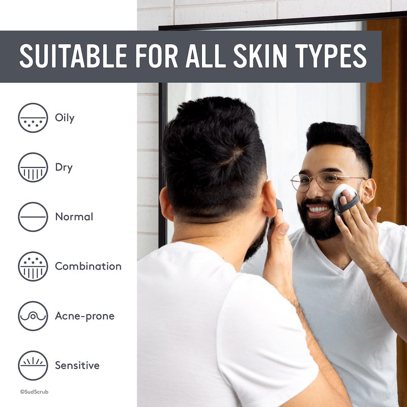 Sud ScrubÂ® Antimicrobial Silicone Face Scrubber, 1 Pack, Gentle Face Exfoliator for Sensitive Skin, Eco Friendly Facial Cleansing Brush, Exfoliating Face Brush for Men and Women (Charcoal) - Image 4