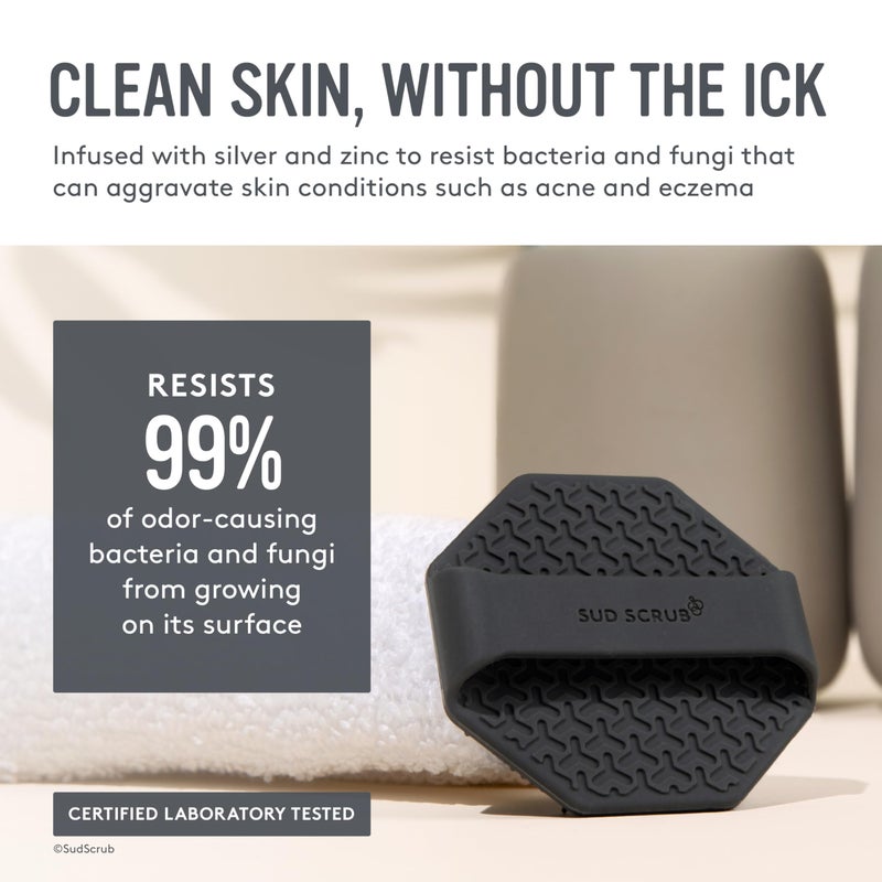 Sud ScrubÂ® Antimicrobial Silicone Face Scrubber, 1 Pack, Gentle Face Exfoliator for Sensitive Skin, Eco Friendly Facial Cleansing Brush, Exfoliating Face Brush for Men and Women (Charcoal) - Image 2