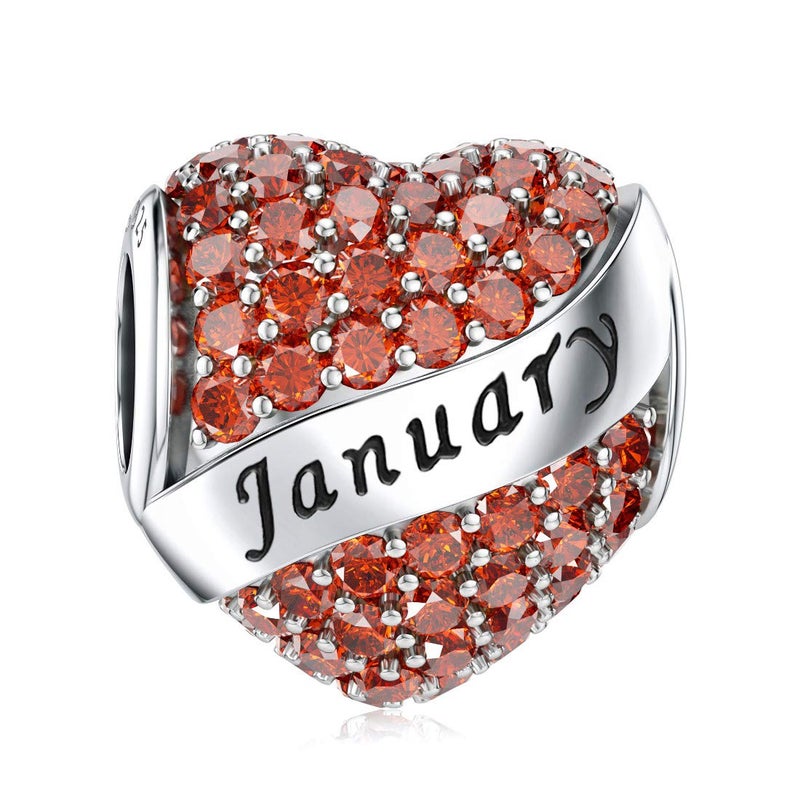 DALARAN Birthstone Charms for Pandora Bracelet 925 Sterling Silver Heart Bead Happy Birthday Present for Women (January Birthday Charms)