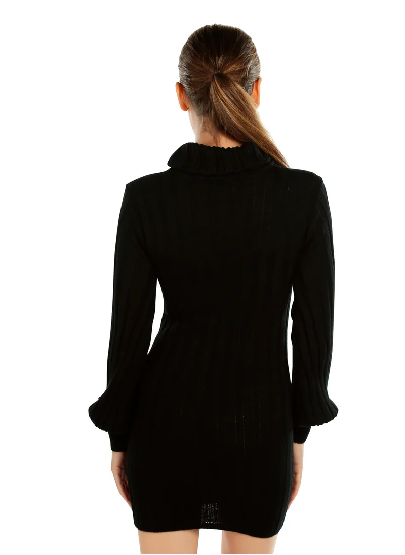 London Rag Roll Neck Bodycon Mini Dress in Black