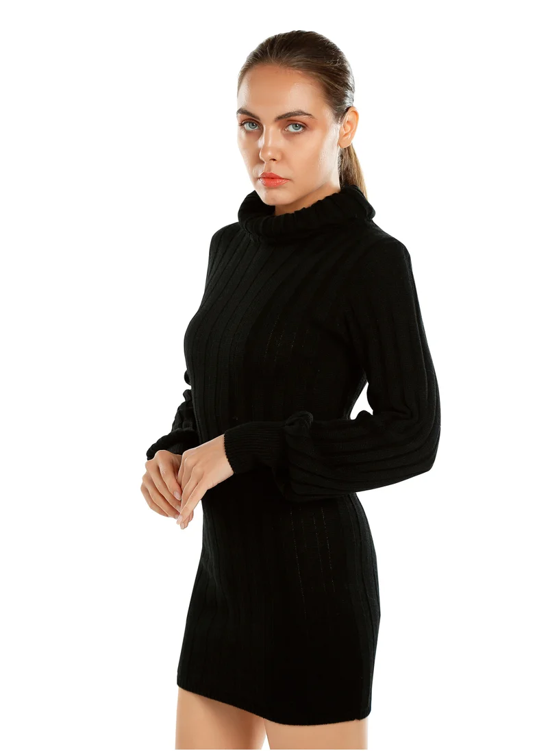 London Rag Roll Neck Bodycon Mini Dress in Black
