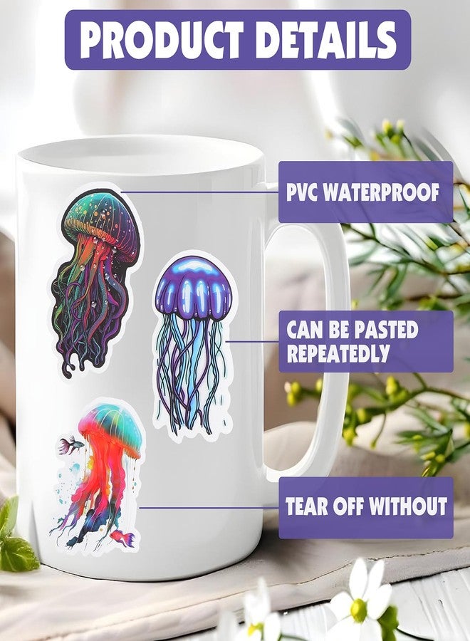Ymapinc 50PCS Jellyfish Stickers, Colorful Waterproof Vinyl Decals for Water Bottles, Luggage, Laptop, Phone, Jellyfish Decor Gifts for Women, Teens, Aesthetic Stickers for Scrapbook - Image 4