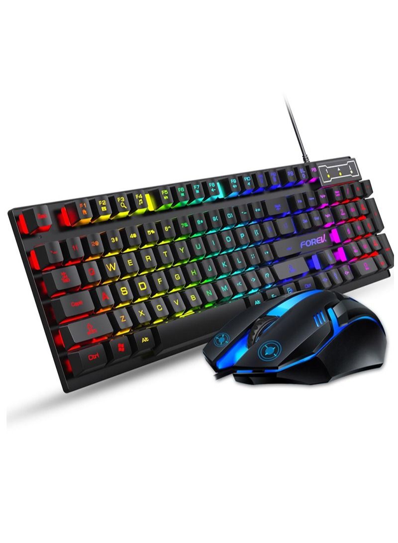 Forev RGB Gaming Keyboard Mouse Set, Mechanical Keyboard Feel Keyboard,104 Keys Transparent Keycap Keyboard with Mouse, for Gaming Office - Image 1