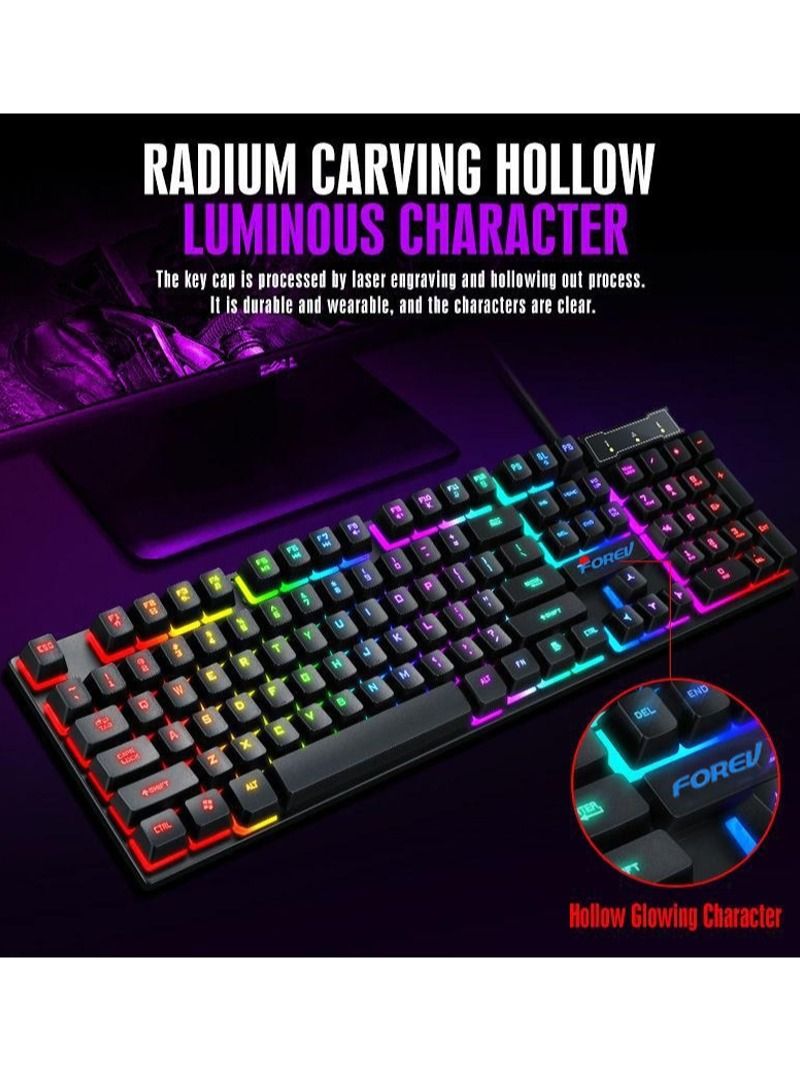 Forev RGB Gaming Keyboard Mouse Set, Mechanical Keyboard Feel Keyboard,104 Keys Transparent Keycap Keyboard with Mouse, for Gaming Office - Image 4