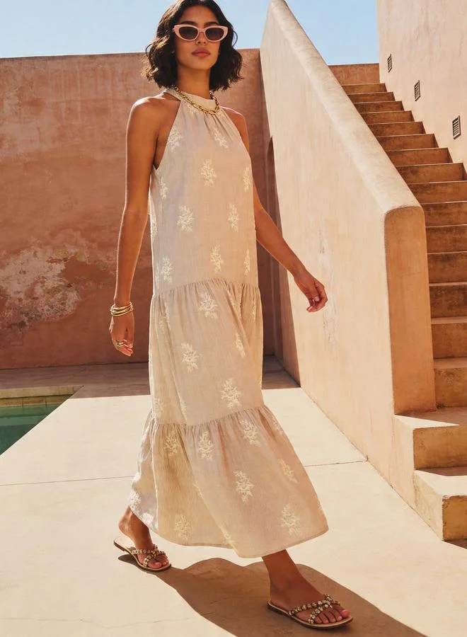 سبلاش فيڤ Embroidered A line Women Dress with Tie Ups Cotton
