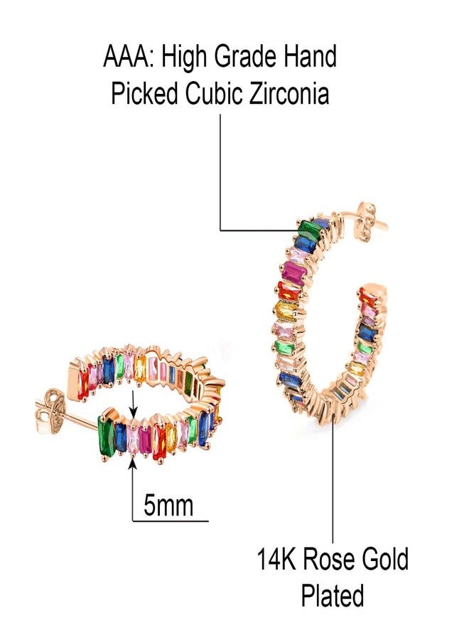 Savlano 14K Gold Plated Cubic Zirconia Multicolor Rainbow Round Hoop Stud Earrings for Women Comes with a Gift Box - Image 4