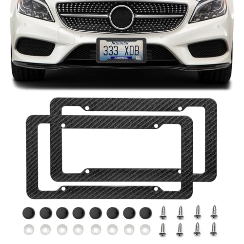 QKYS 2PCS Carbon Fiber License Plate Frame Waterproof Plastic Number License Plate Cover Car Accessories Licence Plates Frame Holder with Fasteners and Screws Fits All Standard US Plates - Image 1