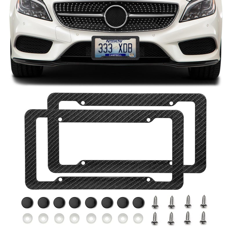 QKYS 2PCS Carbon Fiber License Plate Frame Waterproof Plastic Number License Plate Cover Car Accessories Licence Plates Frame Holder with Fasteners and Screws Fits All Standard US Plates - Image 3