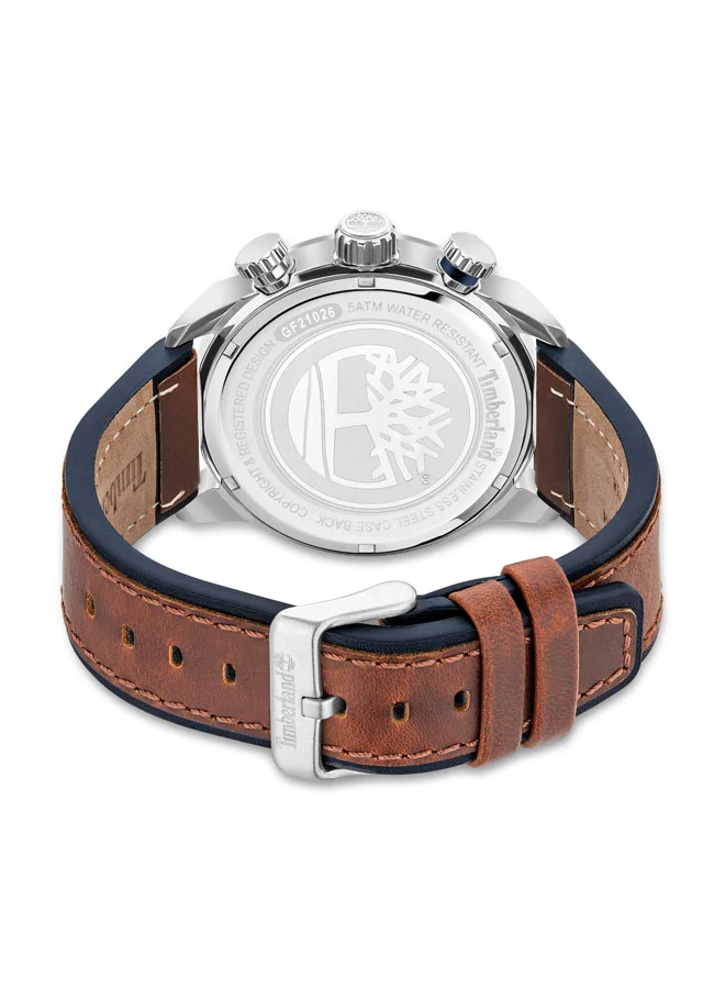 Timberland Men's Callahan 46 mm Men's Multifunction Watch Blue  Dial  & Brown Leather Strap