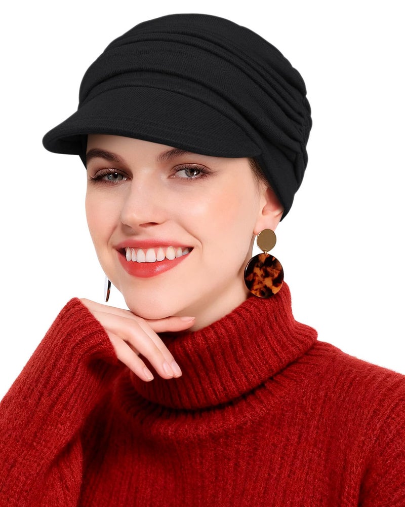 Hachapy Chemo Hats for Women Winter - Soft Cancer Headwear for Women Chemo,Head Caps for Hair Loss, Dressy Newsboy Cap for Chemotherapy Patients Black - Image 1