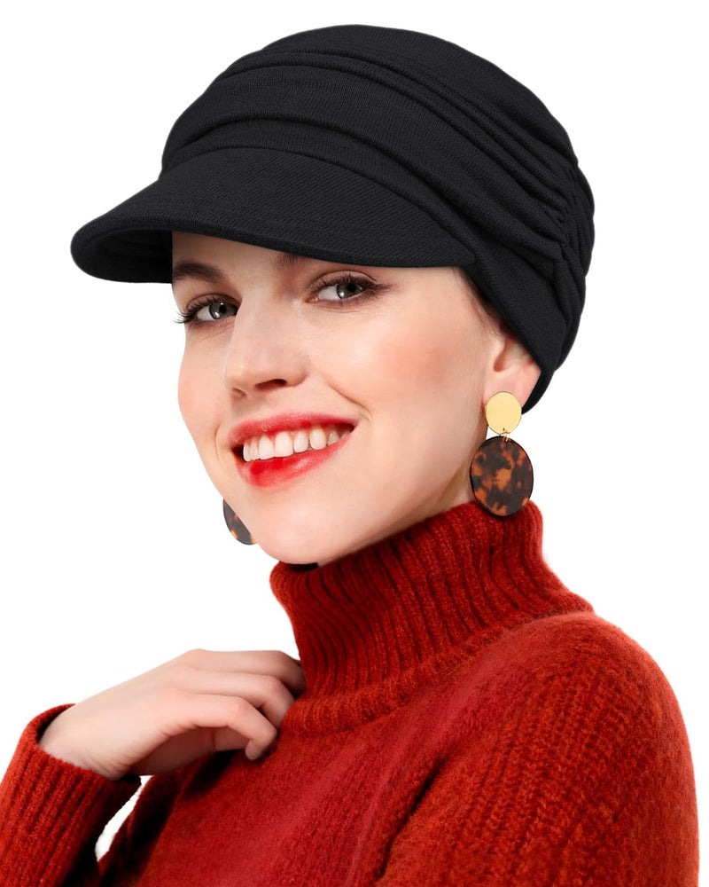 Hachapy Chemo Hats for Women Winter - Soft Cancer Headwear for Women Chemo,Head Caps for Hair Loss, Dressy Newsboy Cap for Chemotherapy Patients Black - Image 2
