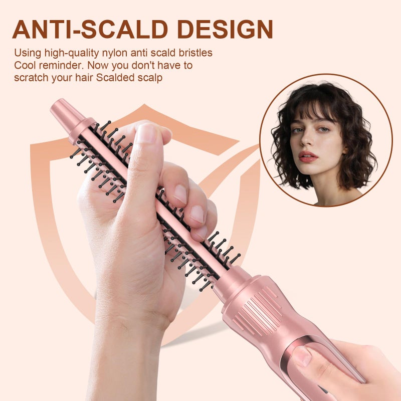 USHOW Heated Round Brush 1/2 Inch Small Curling Brush,Volumizing Thermal Brush 0.5 Inch Ceramic Tourmaline Heated Hot Ionic Iron, Tiny Curling Wand Hair Styler Tool (Pink, 0.5 inch) - Image 2