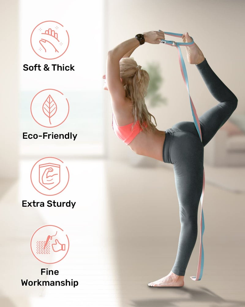 Tumaz Yoga Strap/Stretch Bands [15+ Colors, 6/8/10 Feet Options] with Extra Safe Adjustable D-Ring Buckle, Durable and Comfy Delicate Texture - Best for Daily Stretching, Physical Therapy, Fitness - Image 3